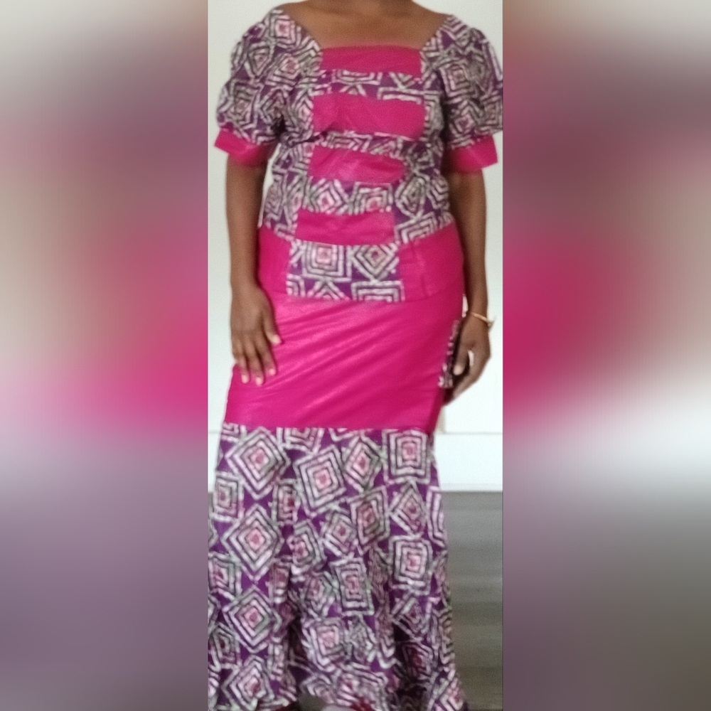Vibrant Pink and Purple African Dress